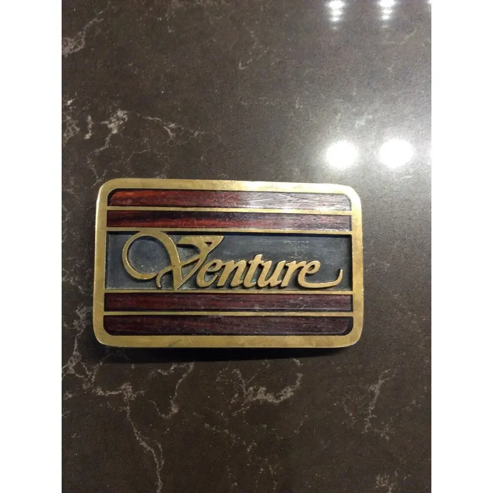 Vintage Inlayed‎ Wood VENTURE Belt Buckle Yamaha Motorcycle K-P Biker RARE